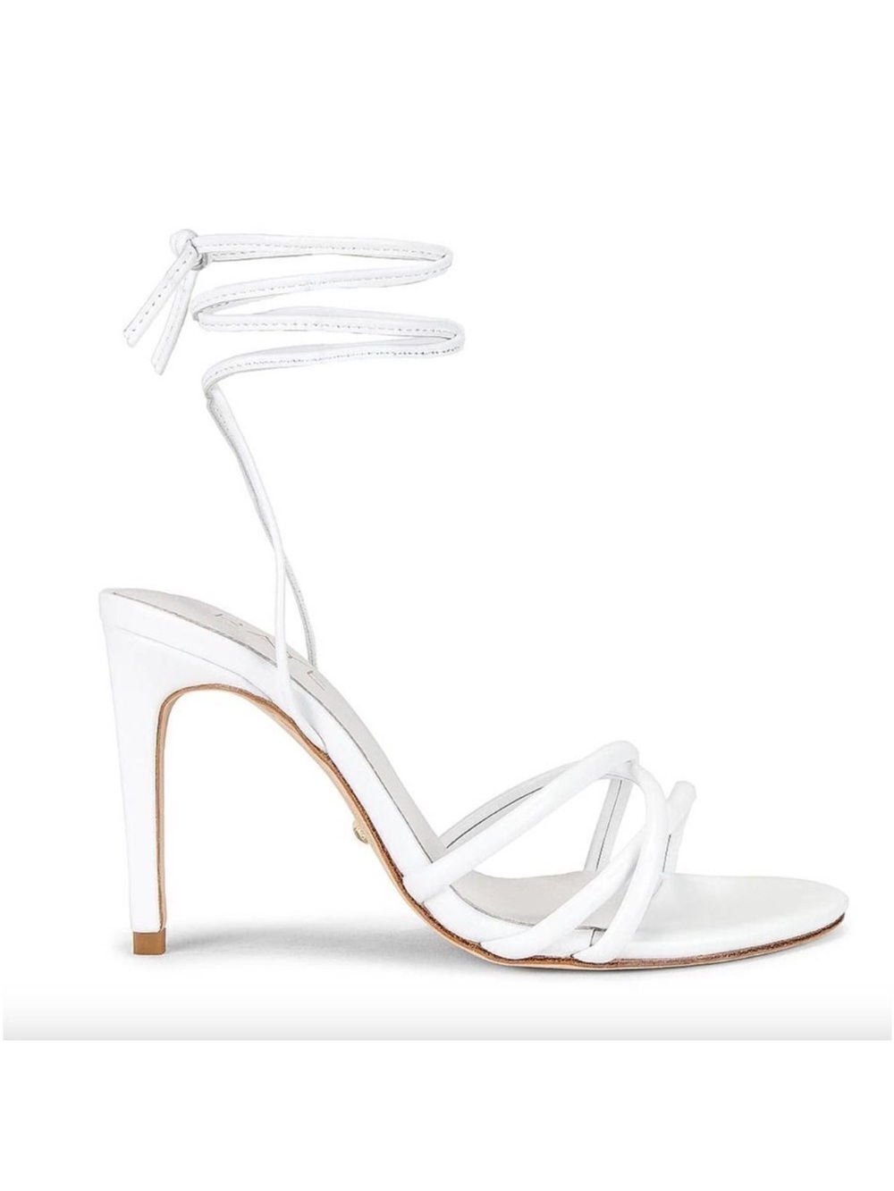 RAYE White Sway Leather Ankle Wrap Stiletto Sandals